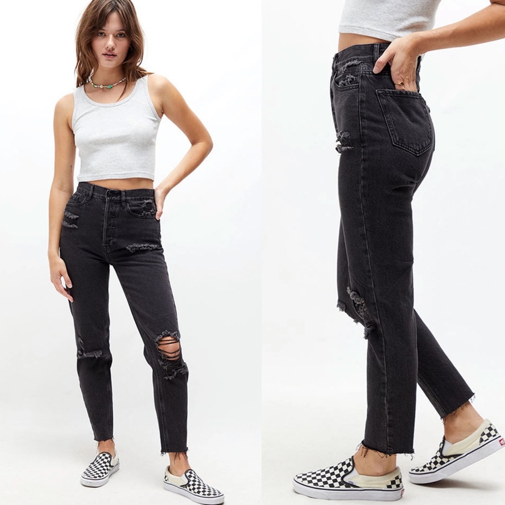 NWT PacSun Eco Black Distressed Ultra High Waisted Slim Fit Jeans